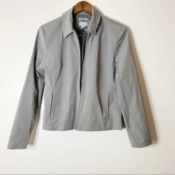 Vintage Stretch Blazer Jacket Gray Zip Up Size 8 Professional Preppy Office - Picture 1 of 8